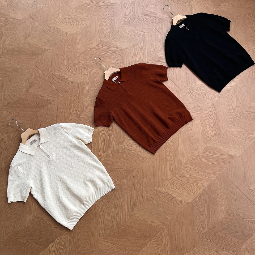 【轻熟通勤】休闲痞帅鱼骨纹提花短袖POLO衫纯色针织翻领POLO衫男士