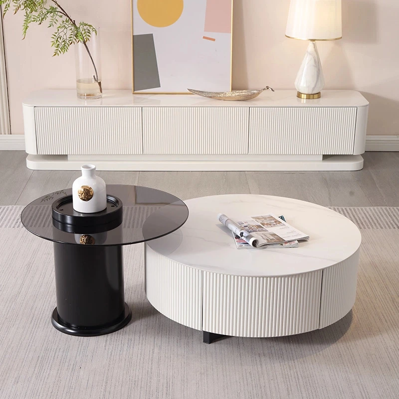 上林春天【大小圆茶几】奶油风茶几客厅家用落地款岩板茶几BB-C2307