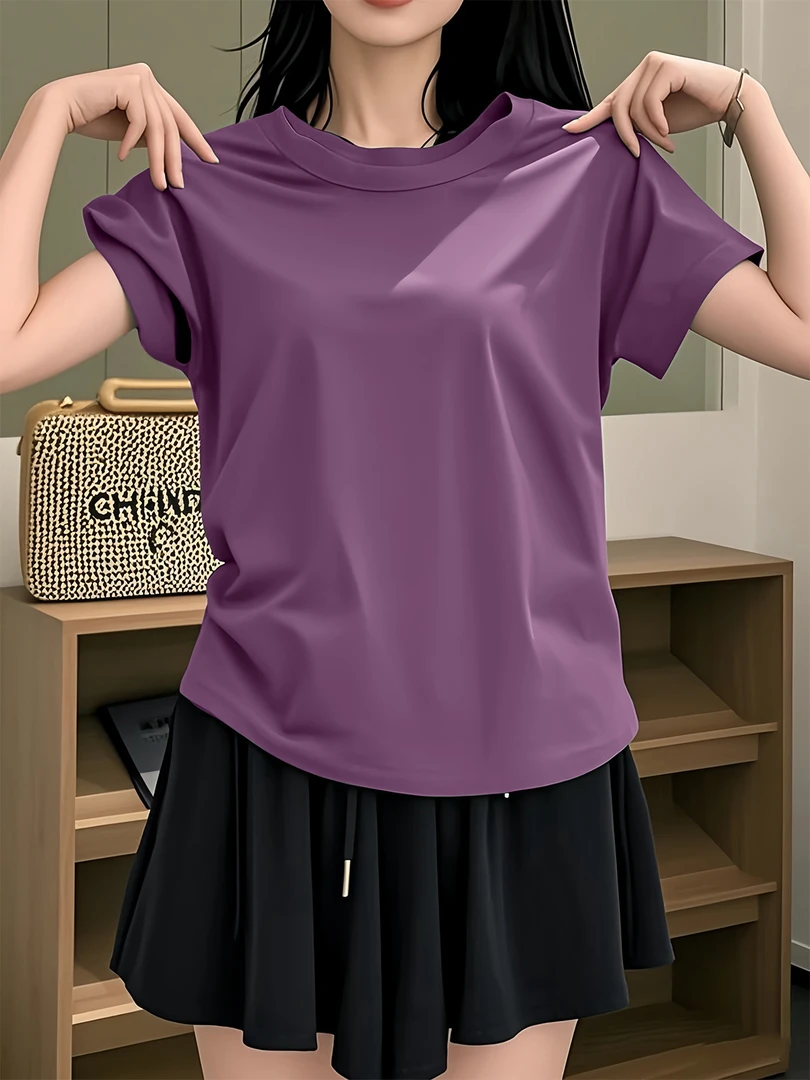 纯色韩版新款夏季短袖t恤女宽松圆领休闲上衣百搭显瘦时尚打底衫