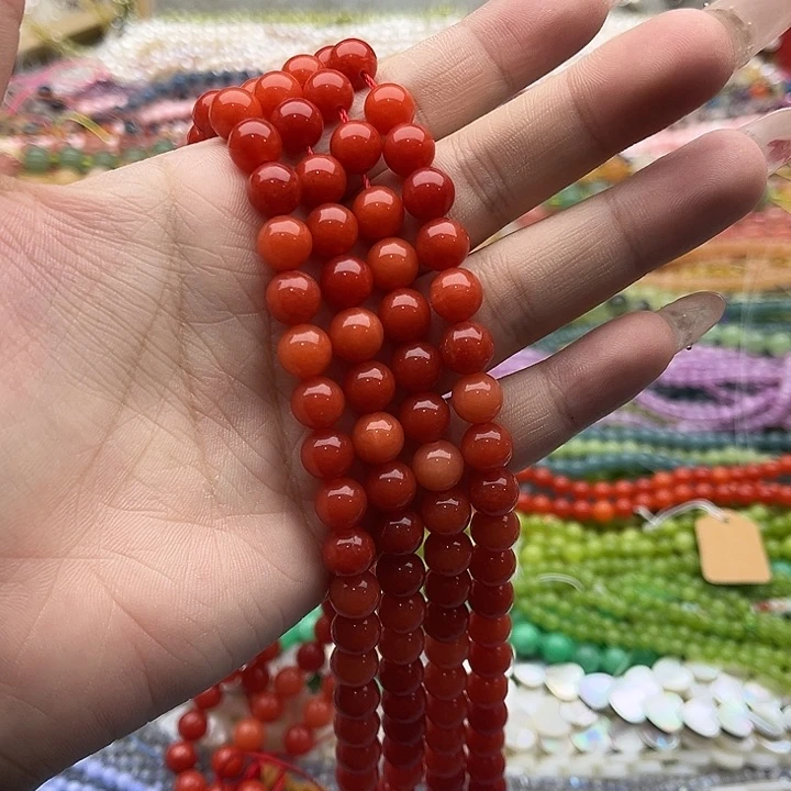 玛瑙/玉髓珠宝半成品未镶嵌一条8mm左右柿子红南红