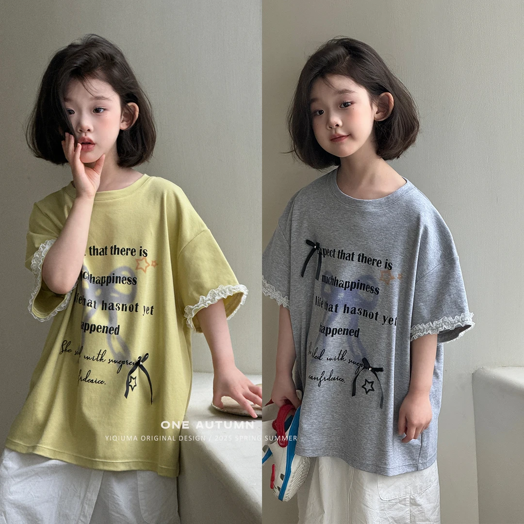 现货「壹秋.ONE AUTUMN」【自带甜】花边短袖T恤女童夏季上衣GX1059