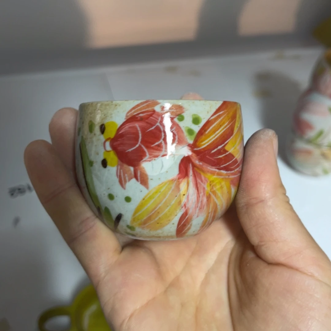 杯芝**糕素浅陶瓷手工手绘