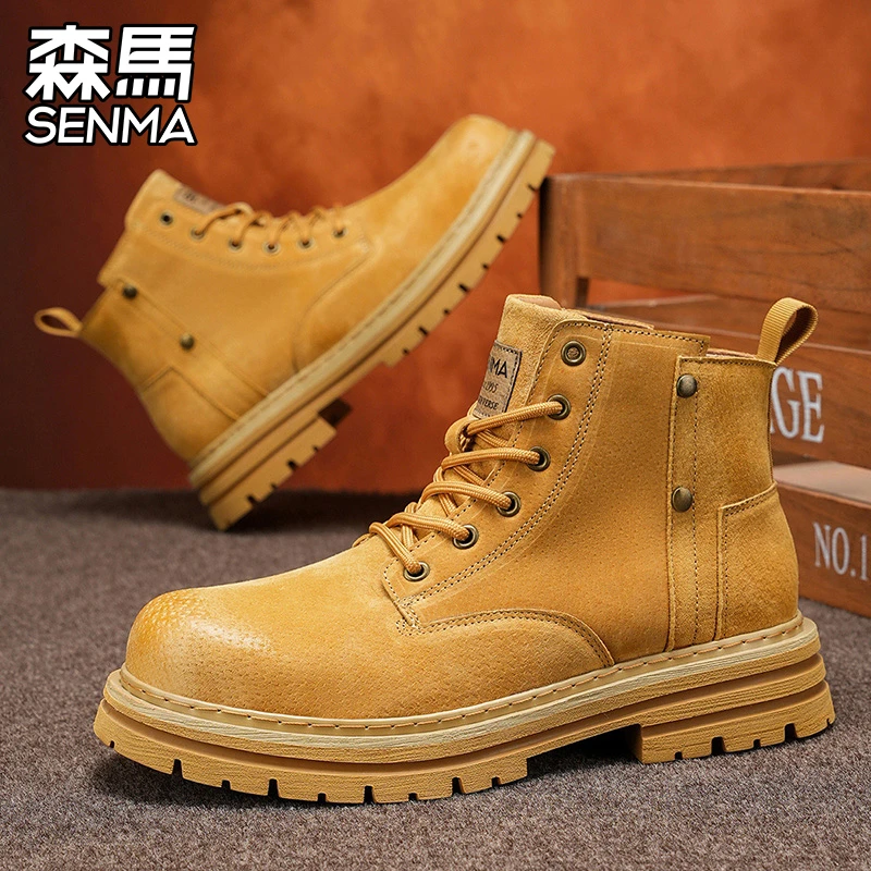 SENMA/森马马丁靴男2025秋季新款高帮厚底潮流户外工装休闲大黄靴