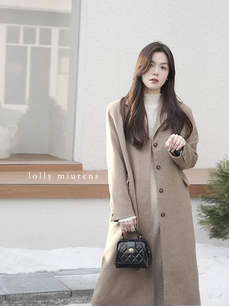 缪恩诗冬季新品Winter x「首尔SOUL～」翻领长袖纯色中长款风衣休闲