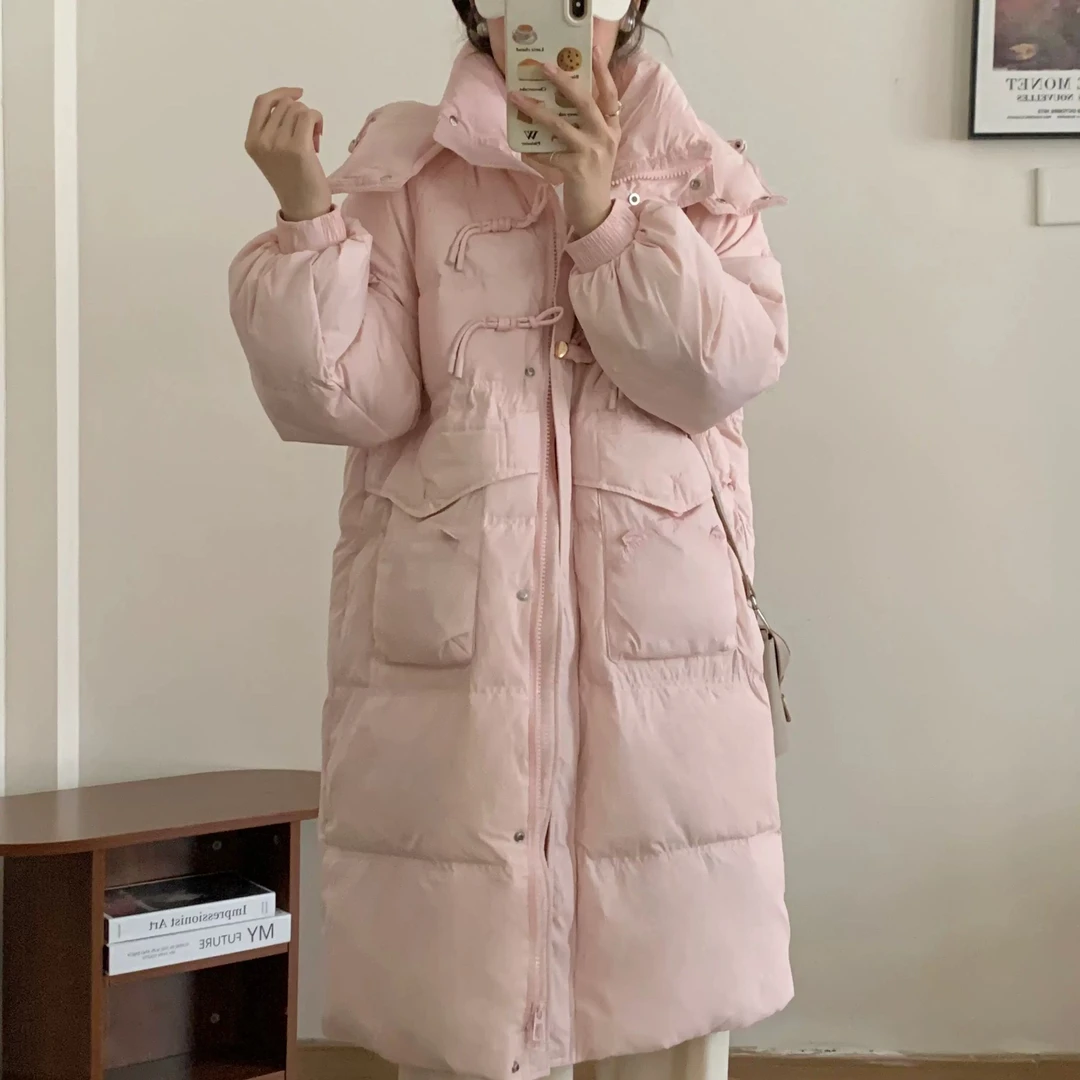 2025反季羽绒服女竹节扣长款加厚保百搭暖外套宽松