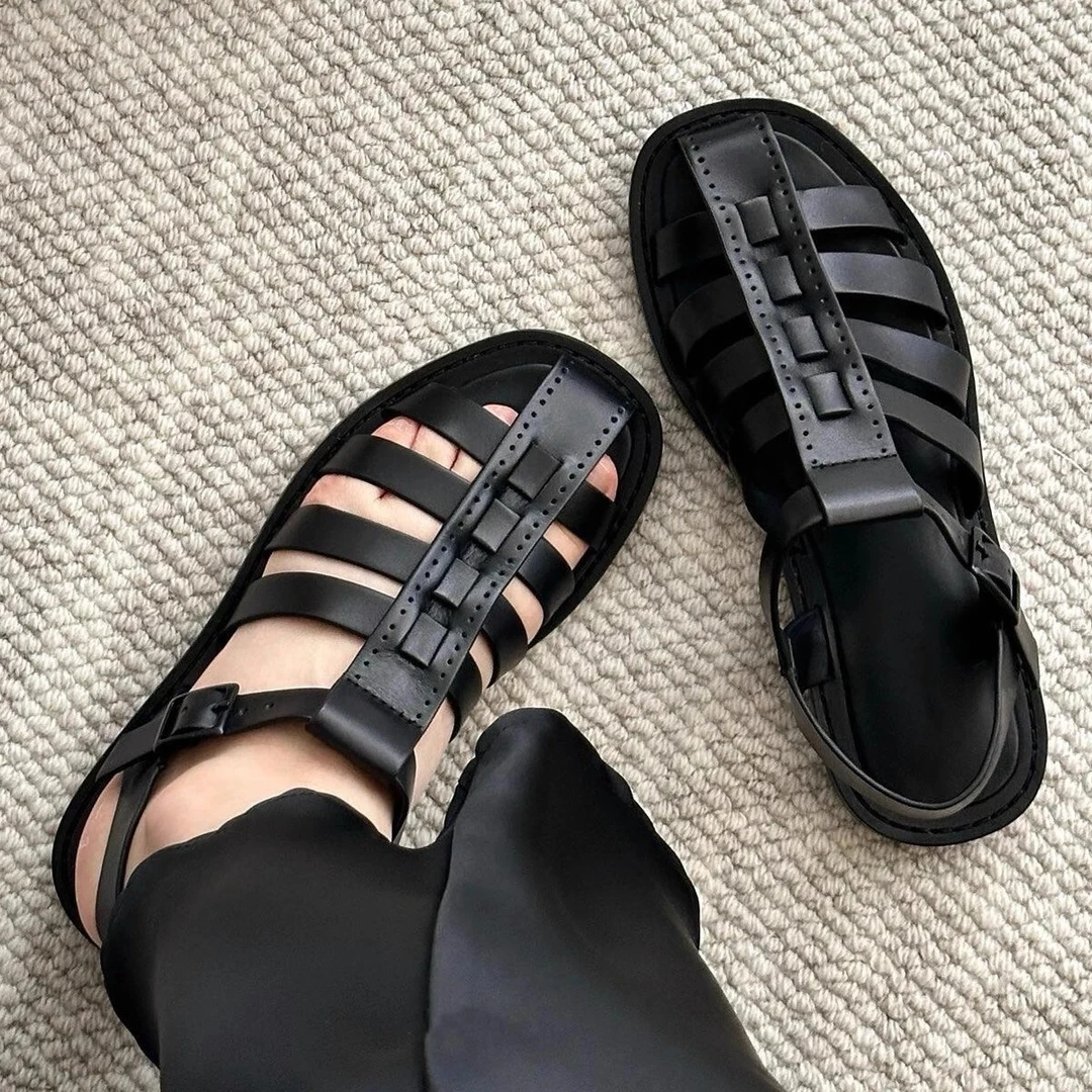 超软~正品编制包头罗马凉鞋女25年夏季新款简约镂空笼式渔夫鞋