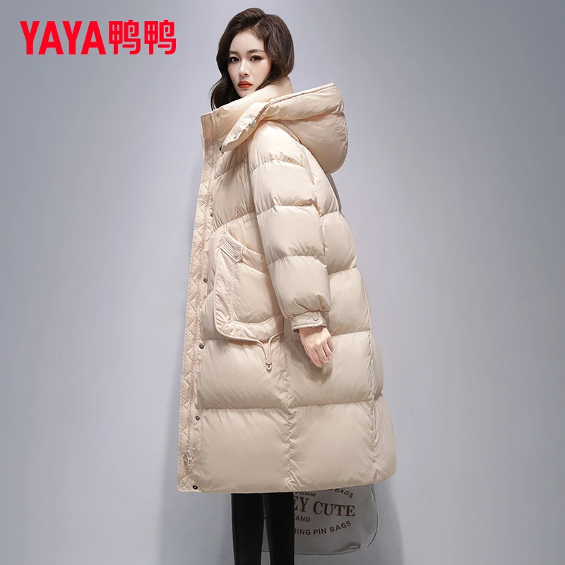 YAYA/鸭鸭羽绒服女2025冬新款过膝长款保暖简约时尚潮流鸭绒外套