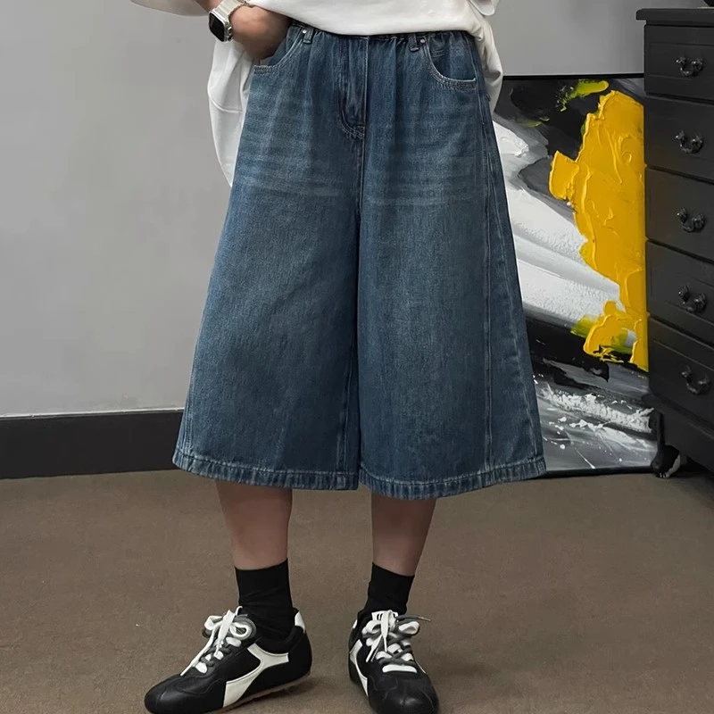 300斤特大码复古牛仔七分裤女夏季新款胖mm裤子宽松显瘦阔腿短裤