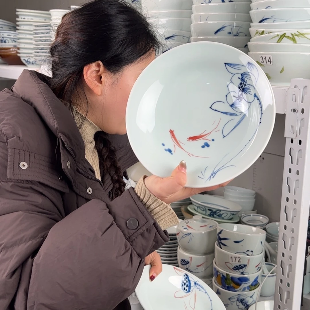 中瑕手绘8寸明式古碗（随机图案单只装）