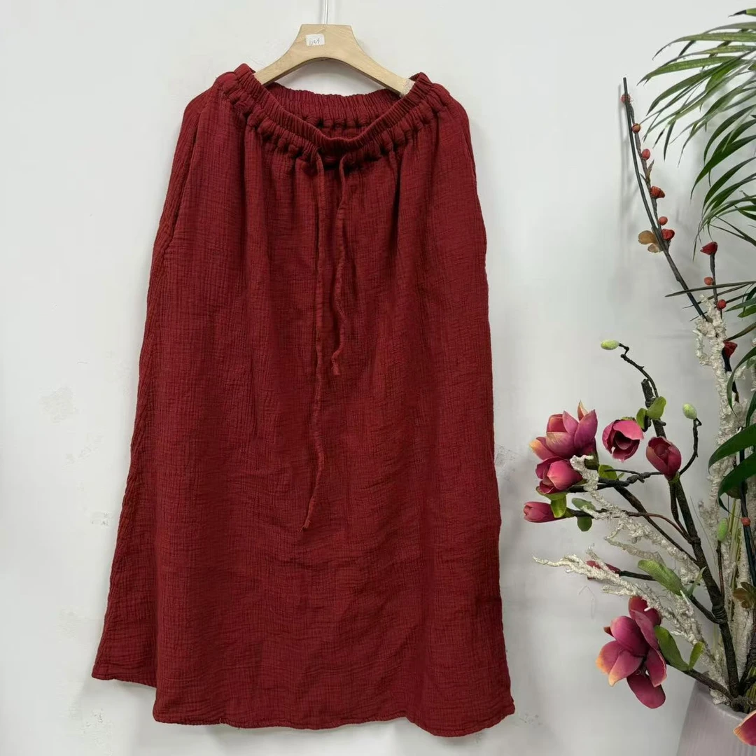 花璟原创设计炒色做旧松紧腰抽绳半身裙（衣长92腰围56-115）