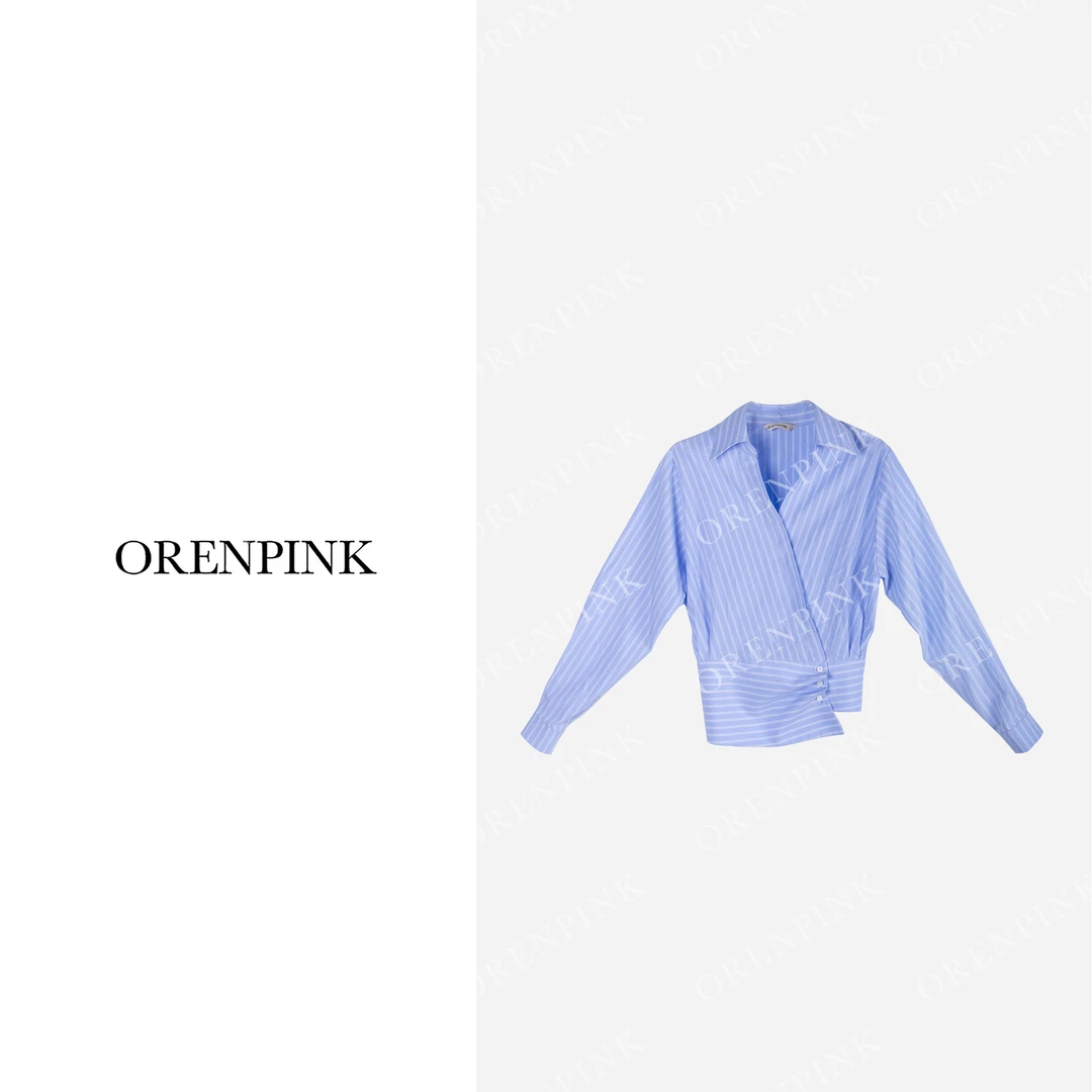 OREN PINK/奥粉25年新款高级感设计时尚气质条纹女装衬衫