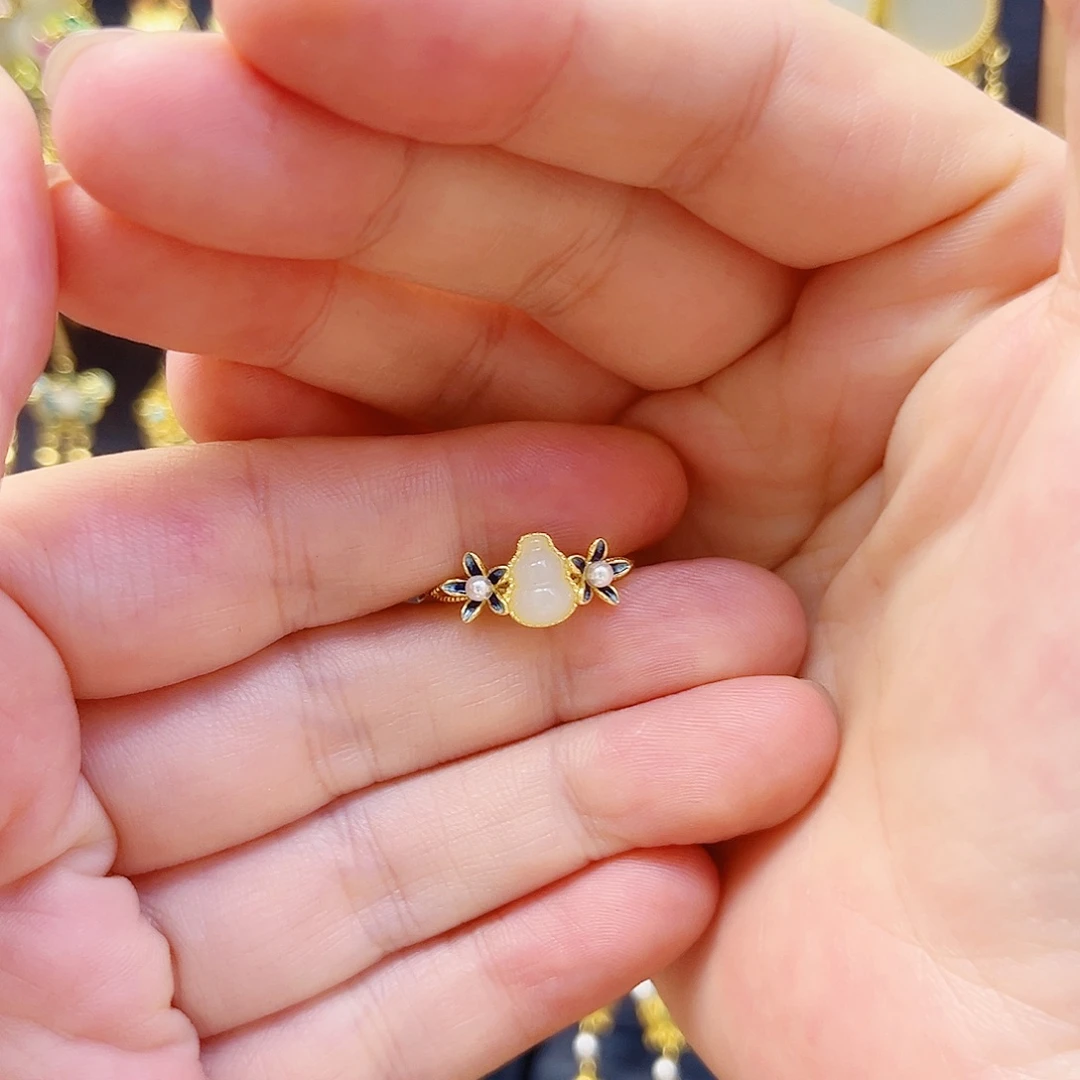 和田玉银S925镀金镶嵌戒指