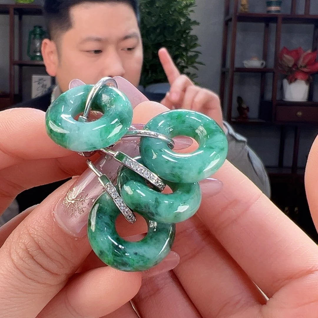 翡翠耳环银S925镶嵌多样性发货一副