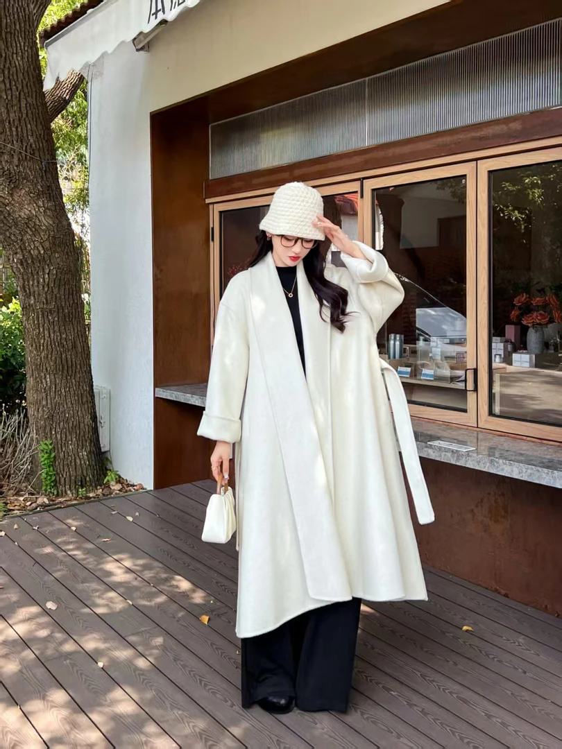2025新款双面羊毛大衣秋冬时尚百搭气质宽松浴袍网红款韩版
