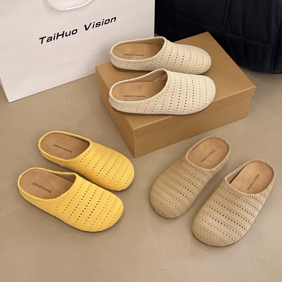 晚晚风夏季新款手工编织镂空包头一脚蹬女透气波西米亚勃肯鞋