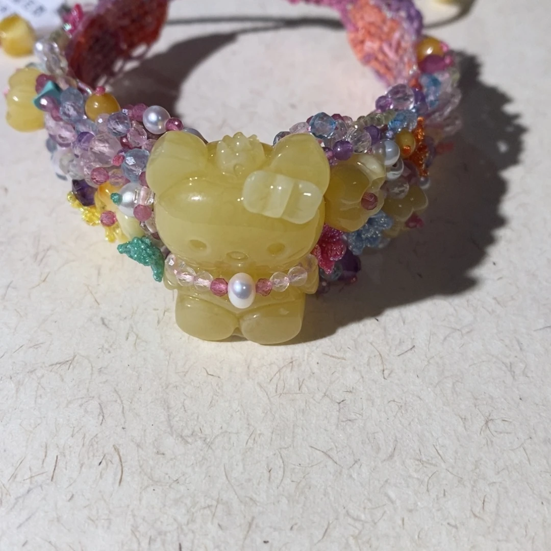 琥珀未镶嵌手链蜜蜡小猫编制手链