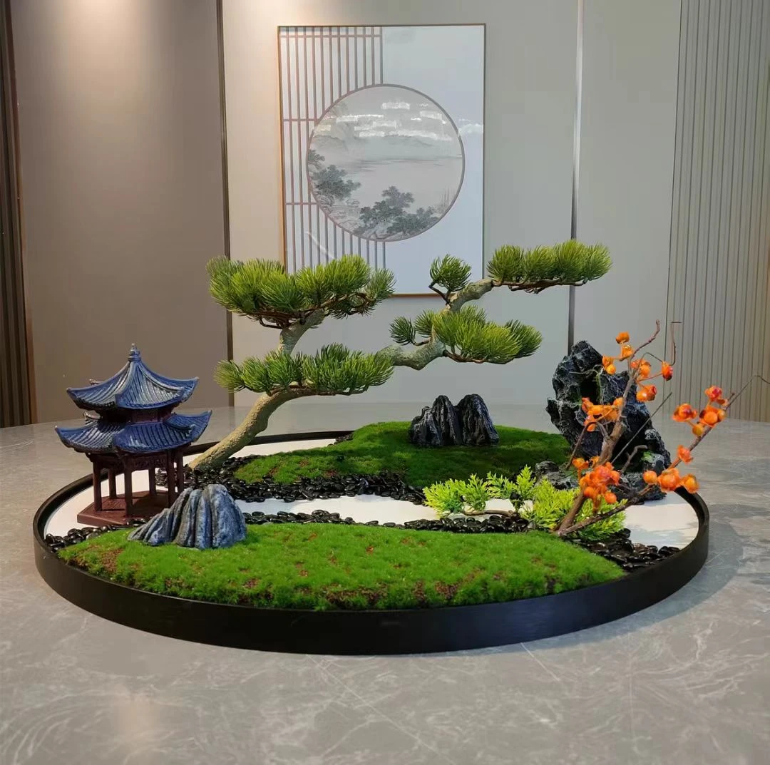 圆桌中间转盘摆花酒店餐桌摆件桌花新中式创意桌芯装饰品包间摆设