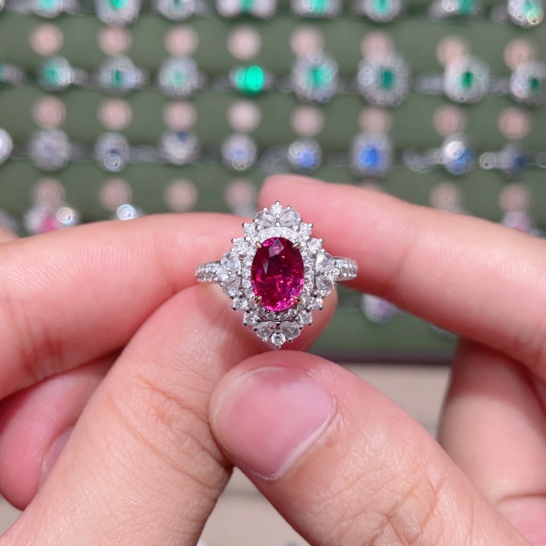 彩色蓝宝石戒指14K金镶嵌2.03ct 无烧