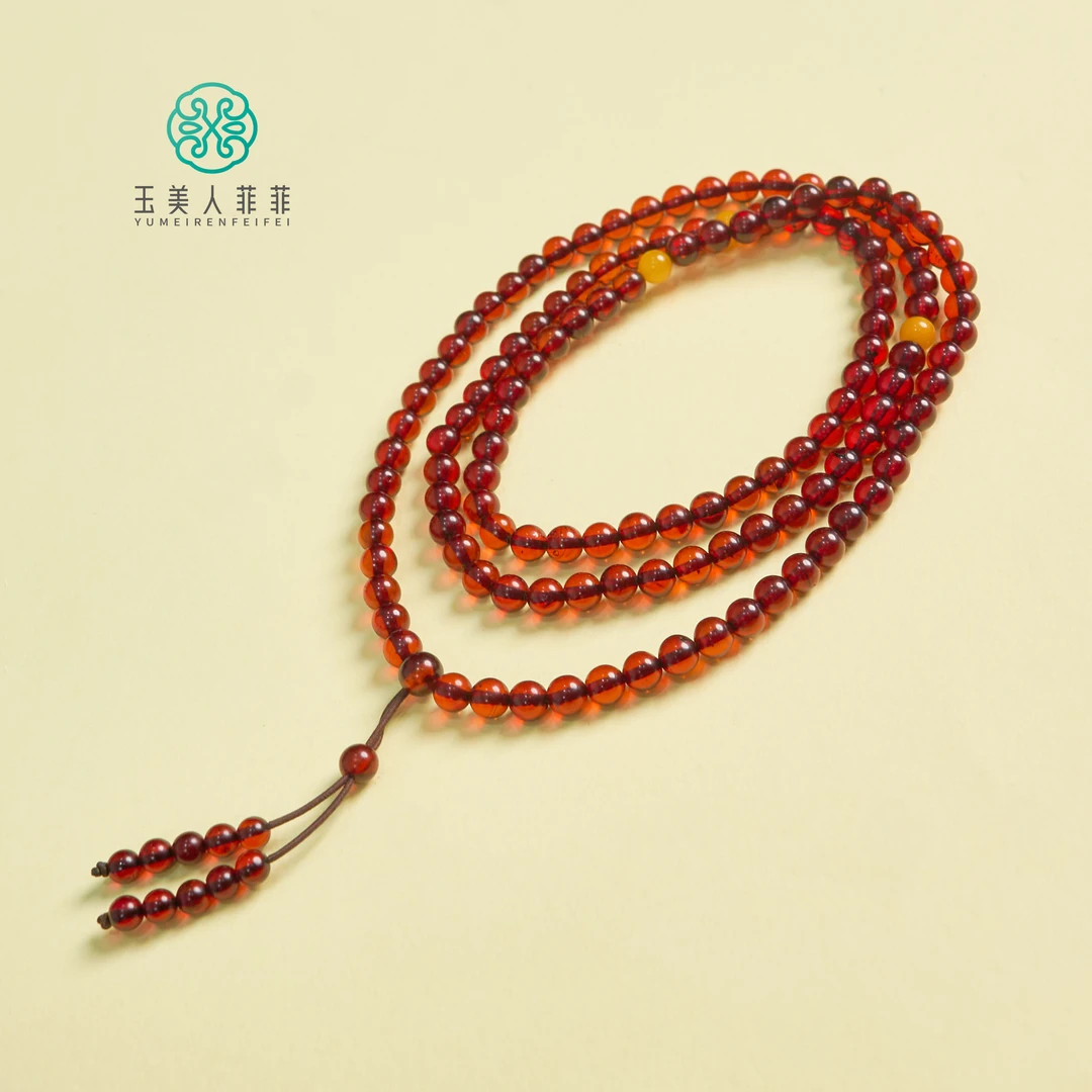 菲菲珠宝好*血珀108圆珠项链约5mm