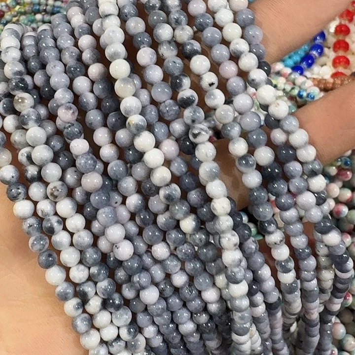玛瑙/玉髓合金珠宝半成品4条4mm灰色圆珠