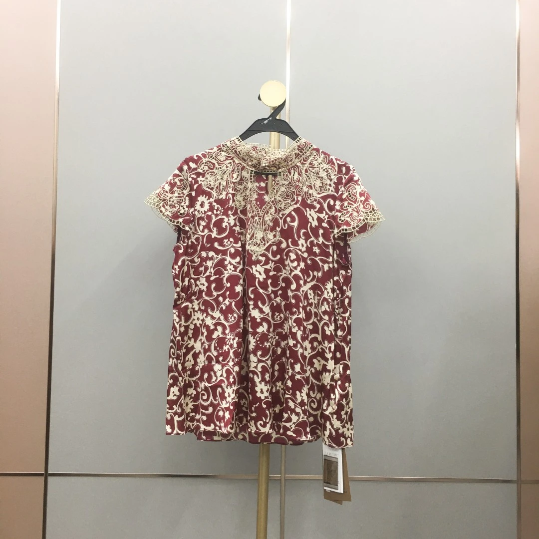 21925-凡诗琪FEARCHARIA-复古设计百搭上衣时尚休闲红色满印