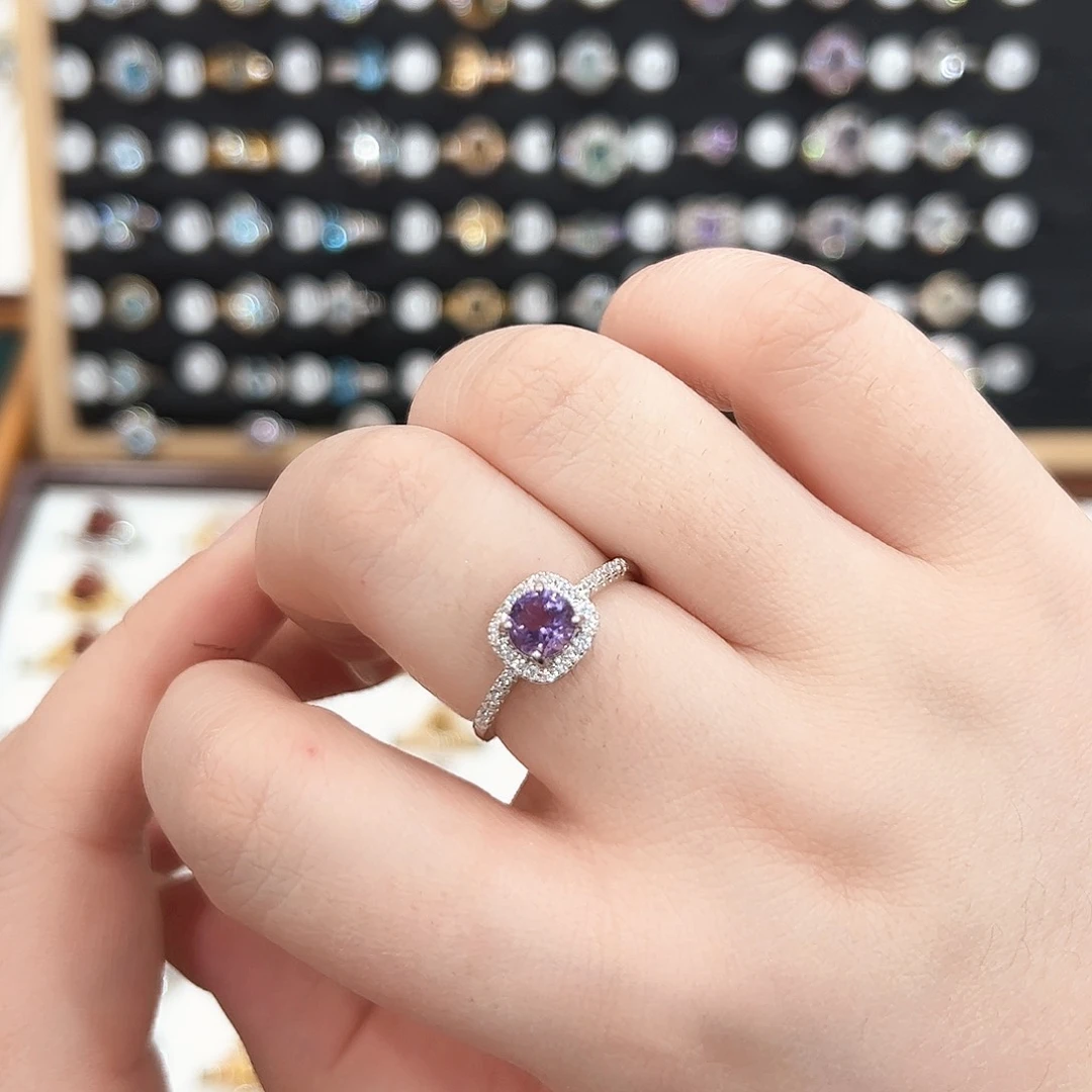 水晶戒指银S925镶嵌薰衣草方糖