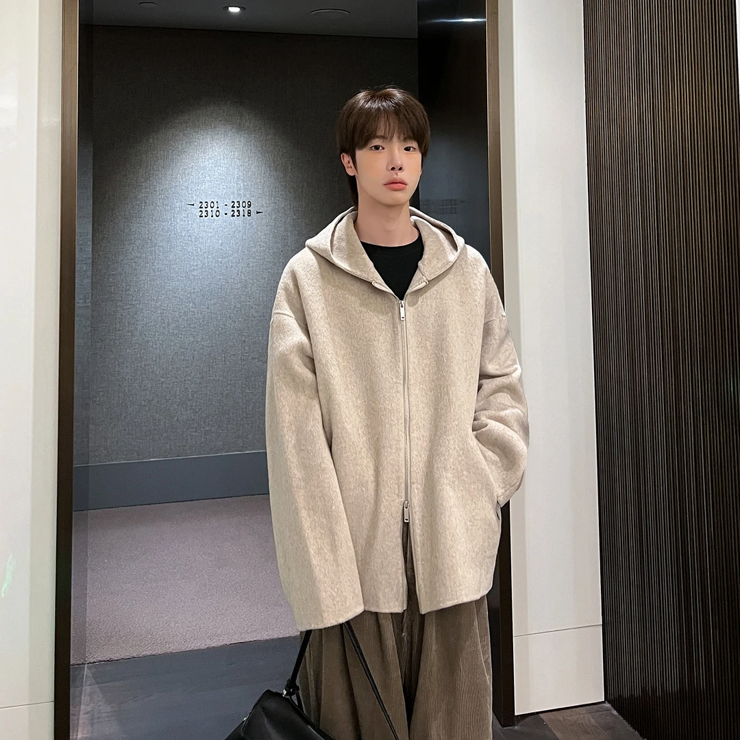 高林凡 羊毛短款连帽开衫外套男女同款宽松百搭休闲夹克