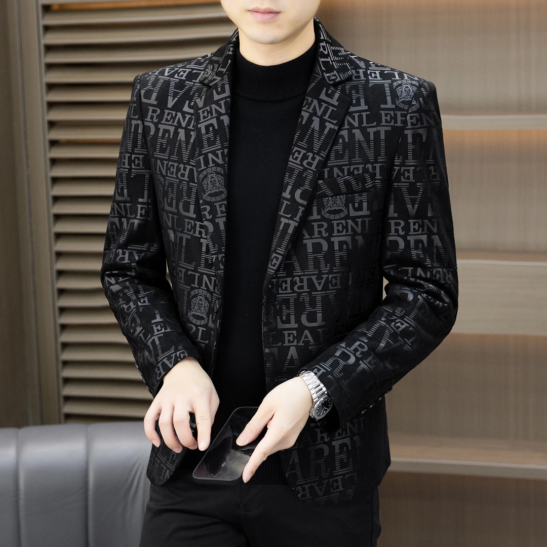 2025秋季新款休闲百搭潮流时尚韩版男士两粒扣单件西服上装6336