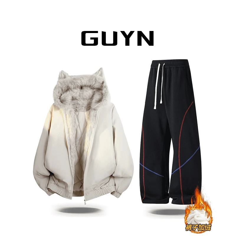 【品牌正品现货】GUYN痞帅高级感座山雕外套男冬季潮牌加厚保暖棉服