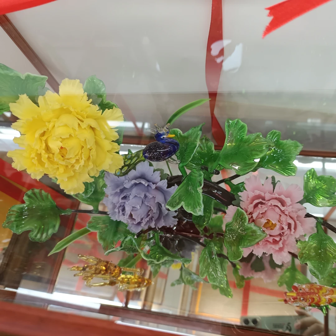 博山陶瓷琉璃灯工牡丹精品组合