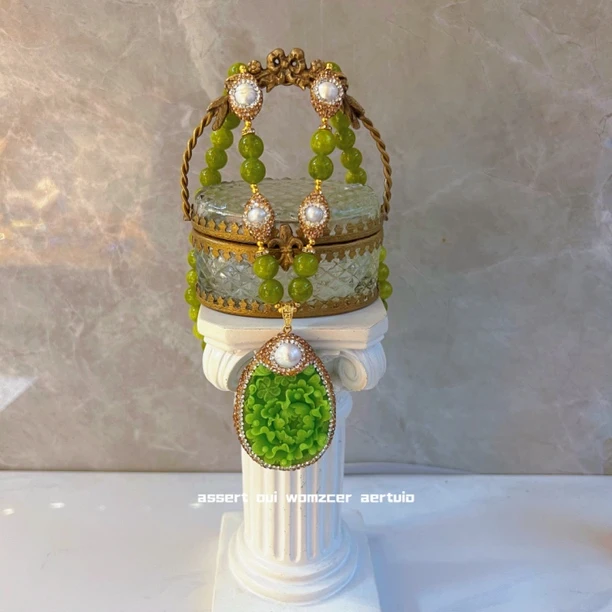 铜合金项链 洛可双面搭配弗洛系列2074手工轻奢绿色气质时尚镶嵌