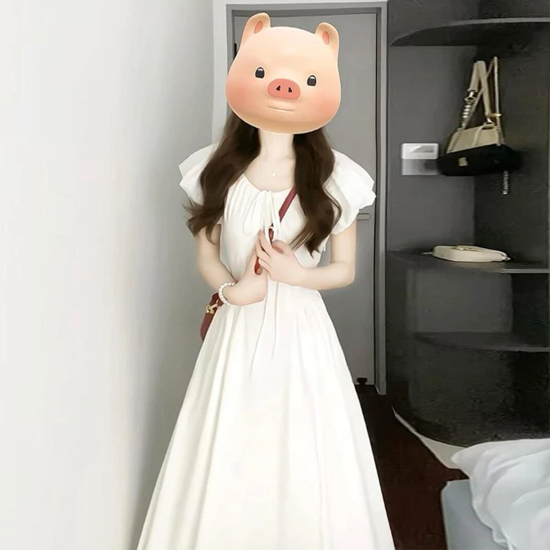 初恋小白裙法式泡泡袖连衣裙子女夏季2025新款小个子高级感长裙子