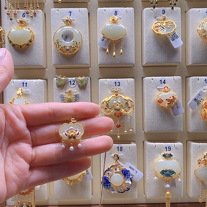 和田玉颈饰银S925镶嵌