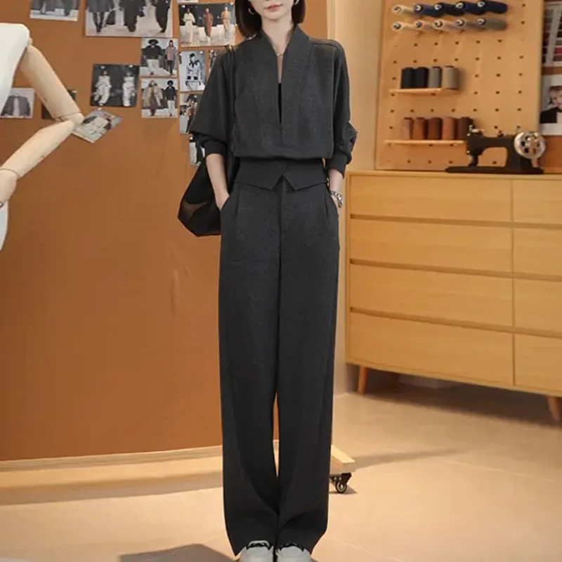 老钱风松驰感套装女2025春秋新款半开领收腰长袖卫衣阔腿裤两件套