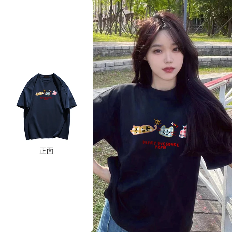 PRPN潮酷印花短袖上衣小众新款设计感休闲情侣装纯棉T恤#N486