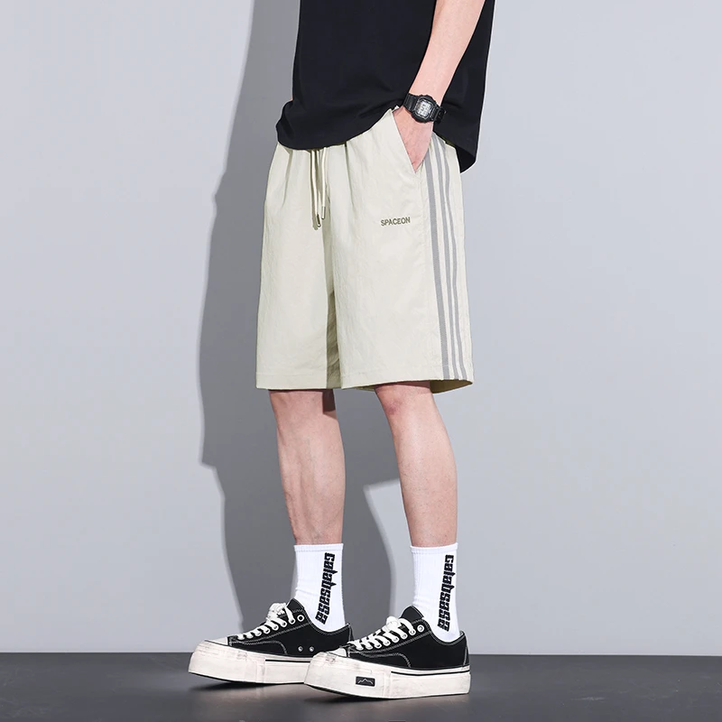 美式潮牌2025新款冰丝短裤男夏季薄款宽松直筒中裤休闲五分裤男潮