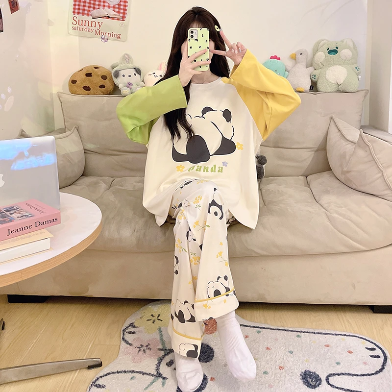 女生睡衣春秋季长袖纯棉薄款2025年新款初中生女孩全棉家居服套装