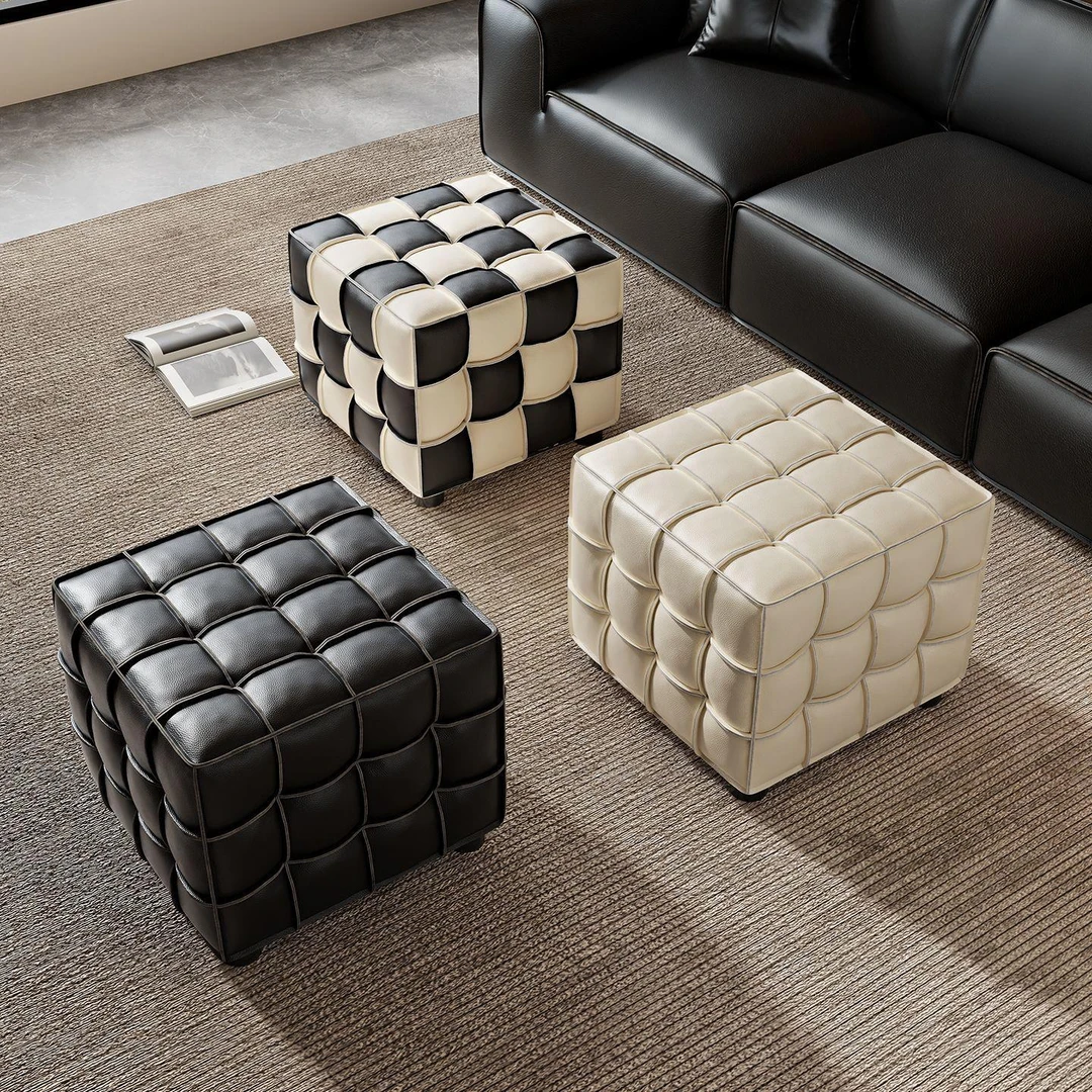 意式沙发凳脚踏客厅家用卧室魔法凳入户换鞋凳矮凳带滑轮方凳坐敦