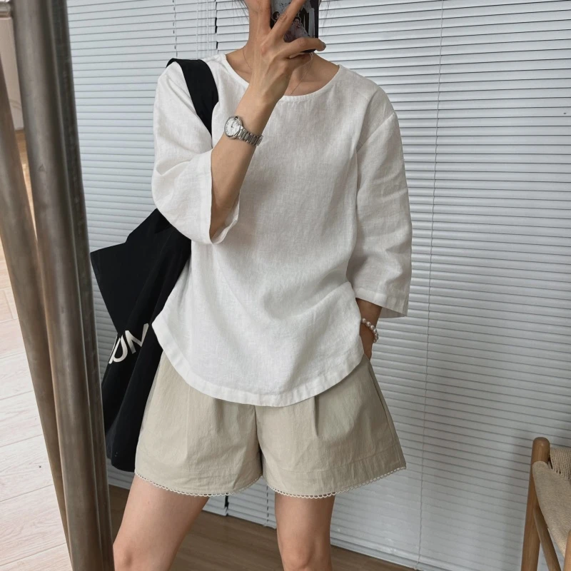 【大林自制】“亚麻小衫”亚麻套头短袖小衫