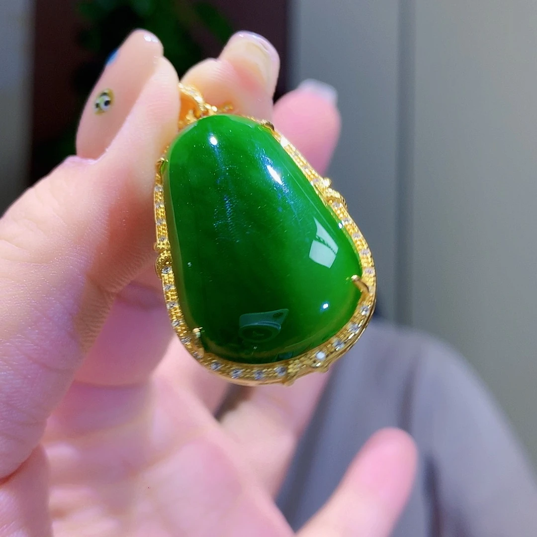 和田玉（碧玉）银S925镀金镶嵌颈饰