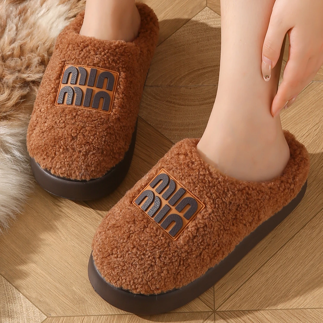 毛绒绒女士秋冬季室内家居防滑厚底毛绒包头3516棉拖鞋