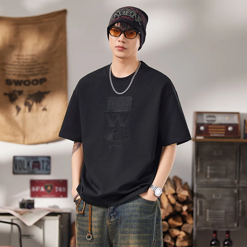 夏季宽松上衣美式冰感弹力T恤SWOOP国潮复古潮流t恤短袖