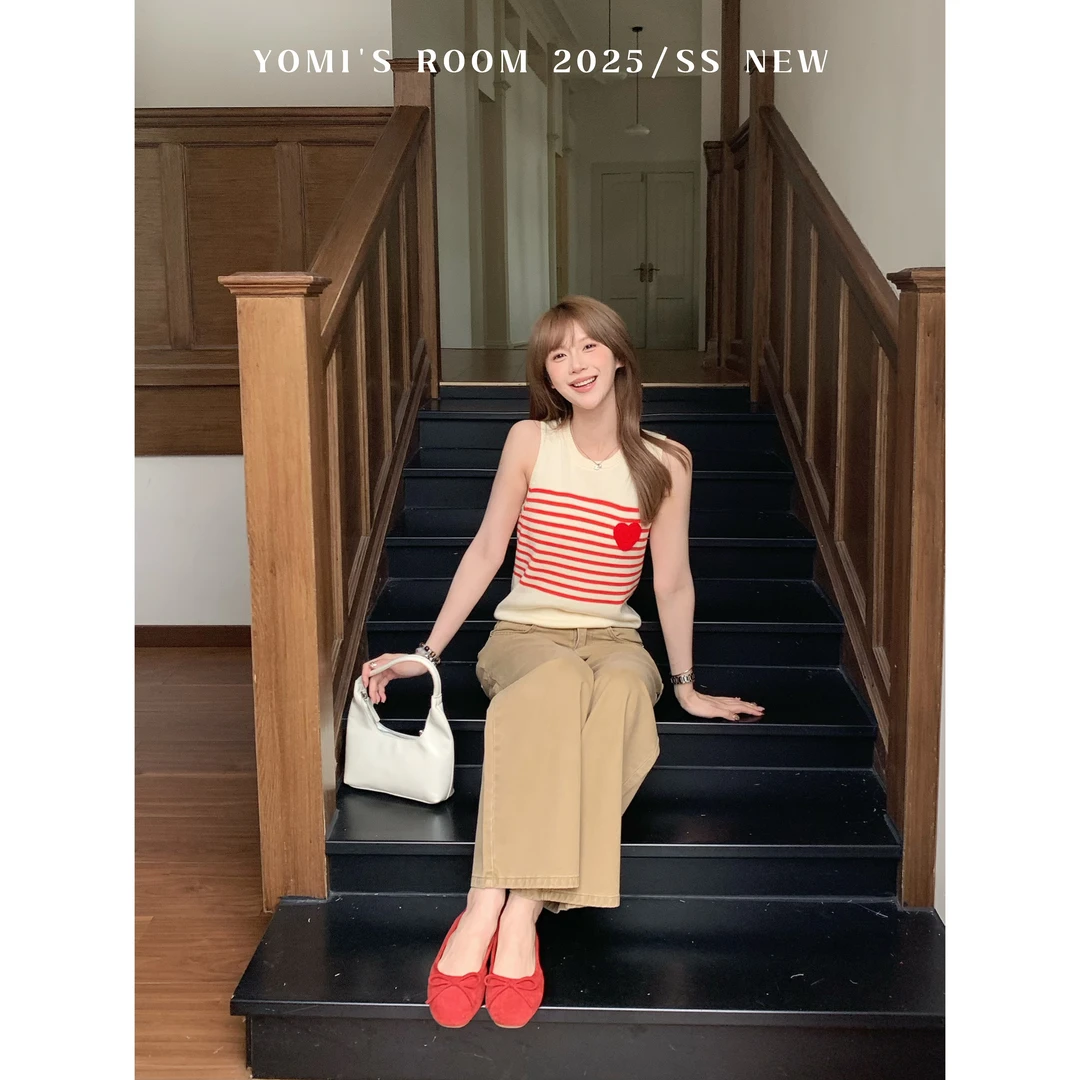 YOMI小个子定制【幸子小姐】针织爱心设计感毛衣背心上衣女夏季