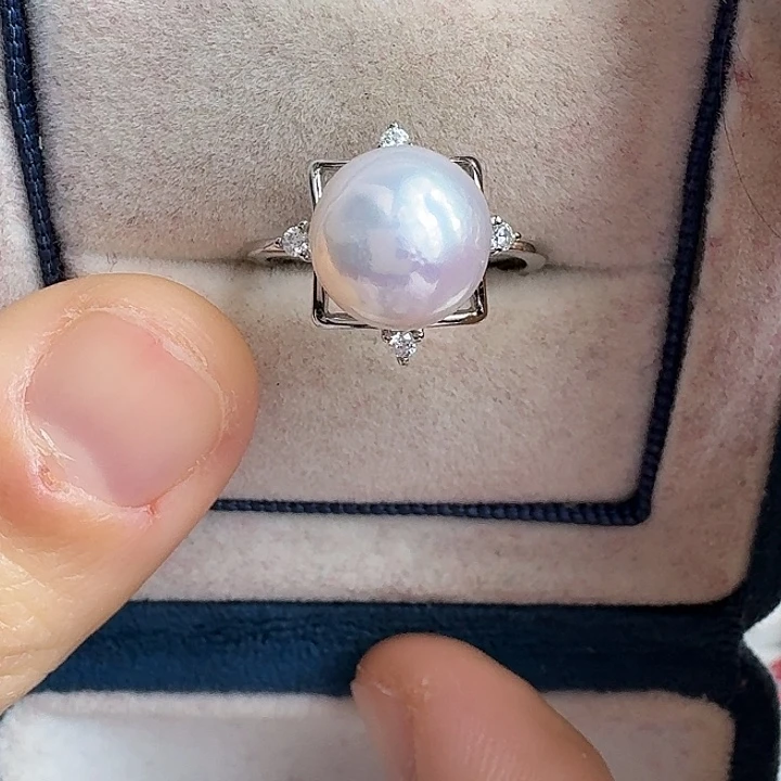 银S925镶嵌戒指淡水珍珠