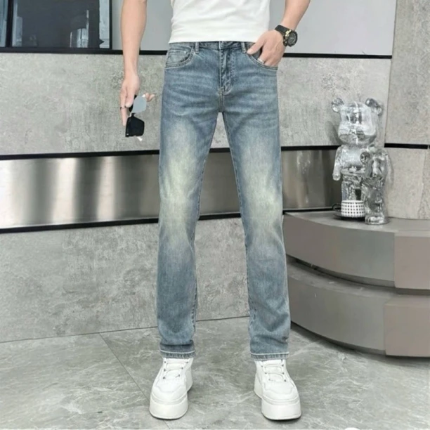 【时尚潮品】高定欧货8266莱塞尔3D提花修身小直筒百搭弹力男牛仔