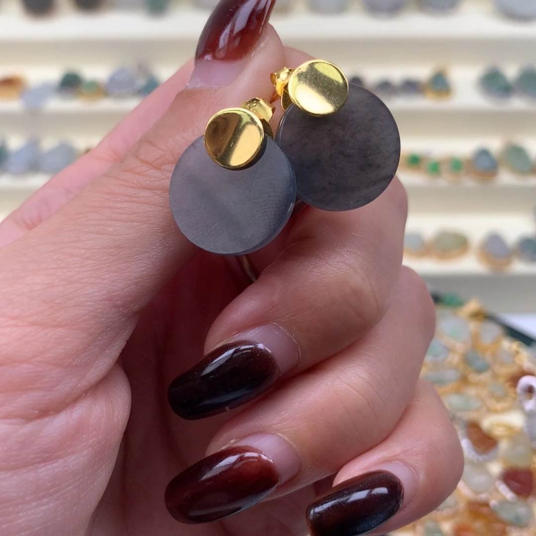 翡翠银S925镶嵌颈饰耳钉