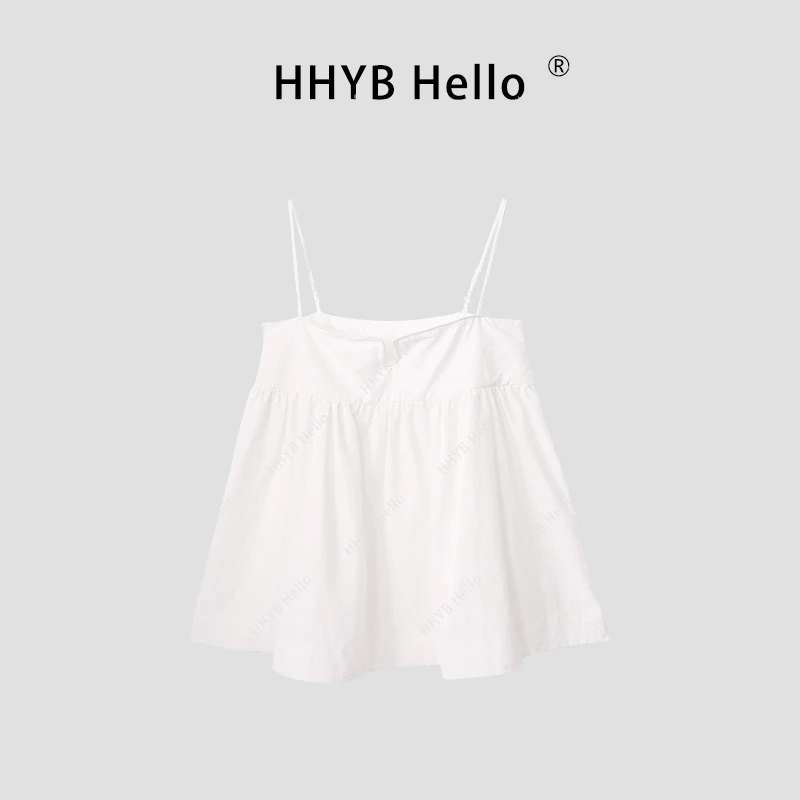 HHYB Hello2025春夏新款纯欲风气质百搭打褶平领吊带女253106