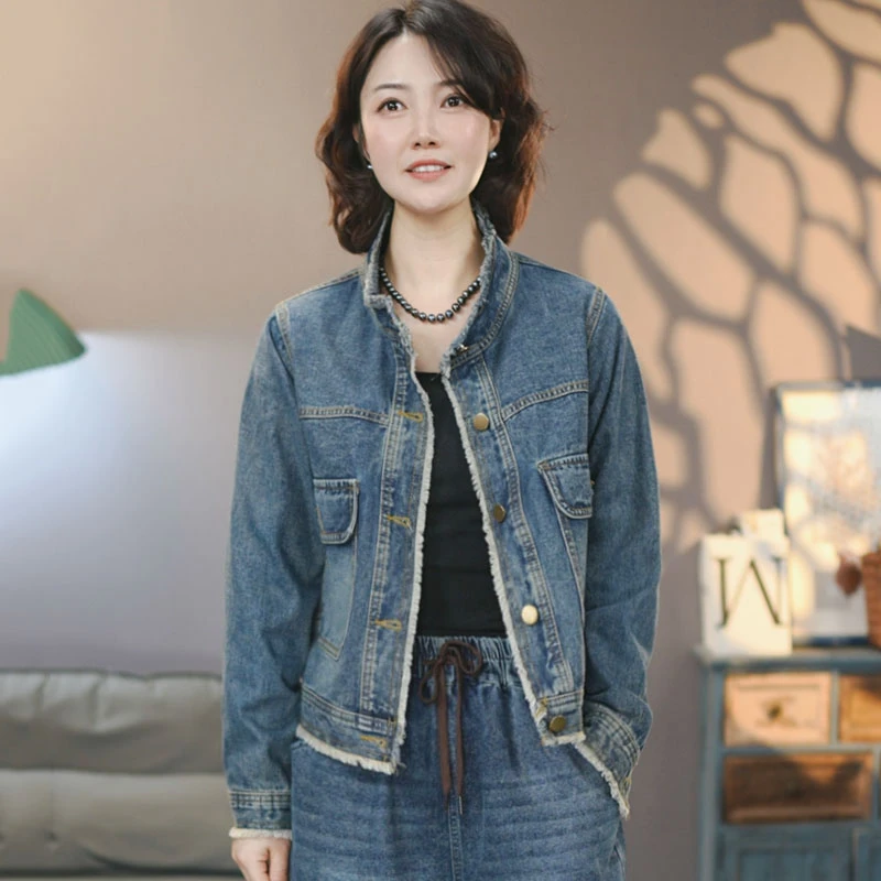 8761蓝色立领牛仔外套2025春季新款水洗百搭上衣显瘦夹克潮流
