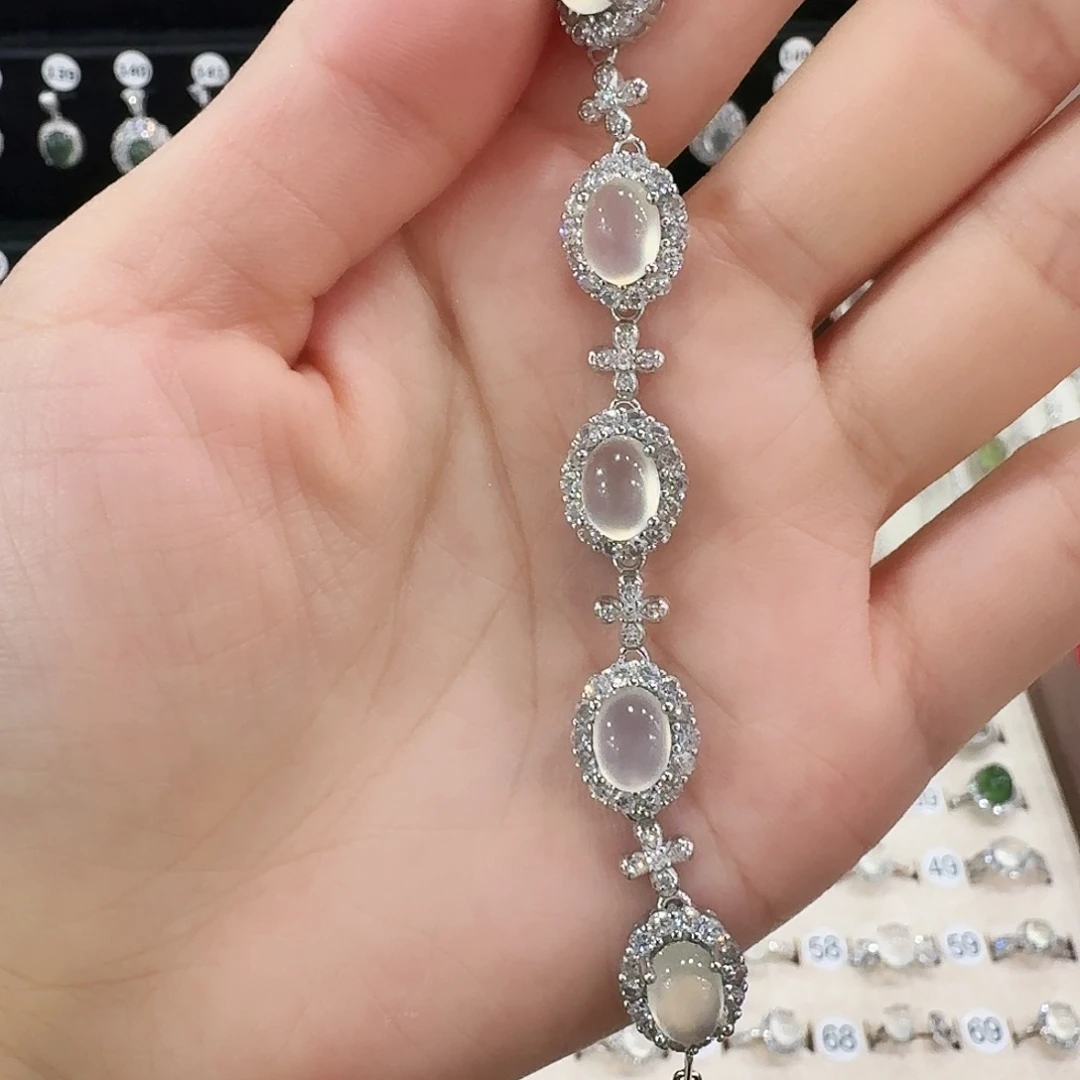 银S925镶嵌蛇纹石玉手链宇**名
