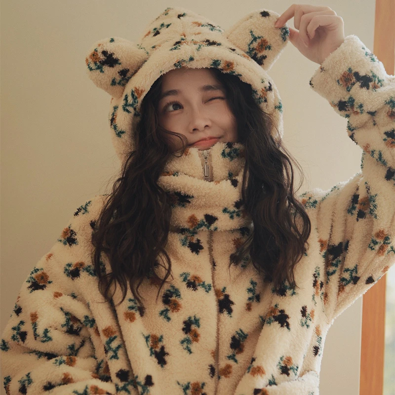 【段姐家居服】米粒绒碎花冬款加厚加绒睡衣套装软糯宽松大码保暖